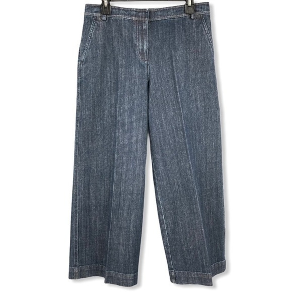 ST. JOHN COLLECTION Women’s Size 8 Blue Denim Wide Leg Capris Length Jea…